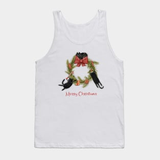 Merry Christmas - Black cats with Santa hat. Tank Top